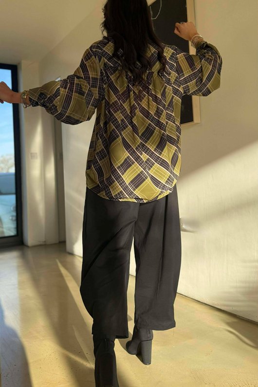 Ainsley Plaid Chiffon Blouse Olive